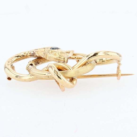 French 19th Century Sapphire 18 Karat Yellow Gold Snake Ring - Picture 6 of 7